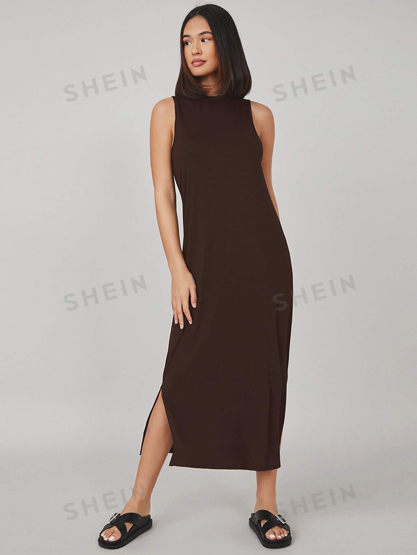 SHEIN BASICS Robe unicolore fendu - 9713356