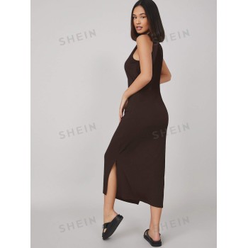 SHEIN BASICS Robe unicolore fendu - 9713356