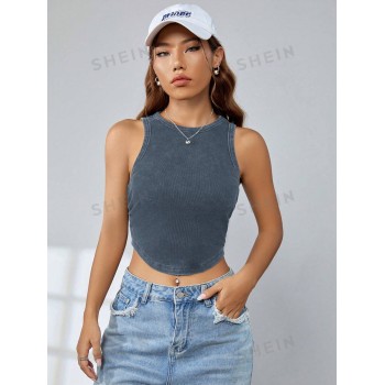 SHEIN EZwear Haut Sans Manches Froncé Vintage Solide À Ourlet Courbé Pour L'été - 31474931