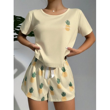 Ensemble Pyjama Short & T-Shirt Imprimé Ananas - 22490228