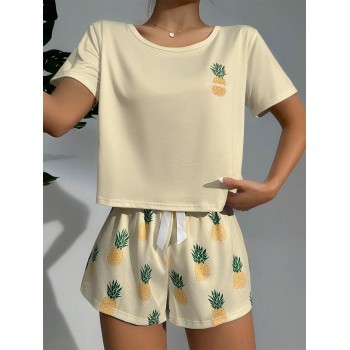 Ensemble Pyjama Short & T-Shirt Imprimé Ananas - 22490228