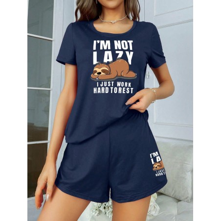 Ensemble T-shirt Et Short À Manches Courtes Imprimé Paresseux - 28862657