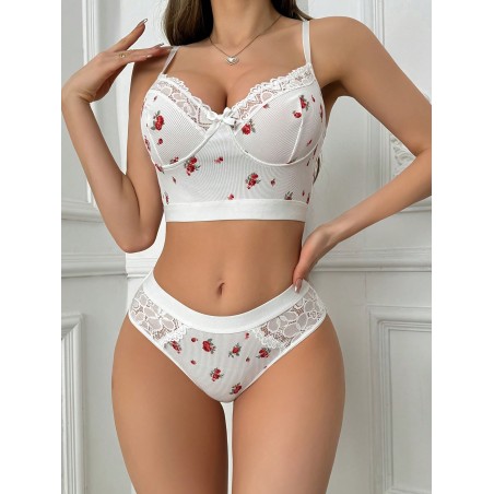 Ensemble de lingerie pour femmes imprimé floral en dentelle et assemblé - 30561601