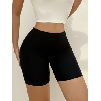 Pantalon De Sécurité En Soie Glacée Haute Taille Coupe Carrée Sans Couture Pour Femmes, Leggings Anti-frottements Et De Contrôle De Ventre - 25364585