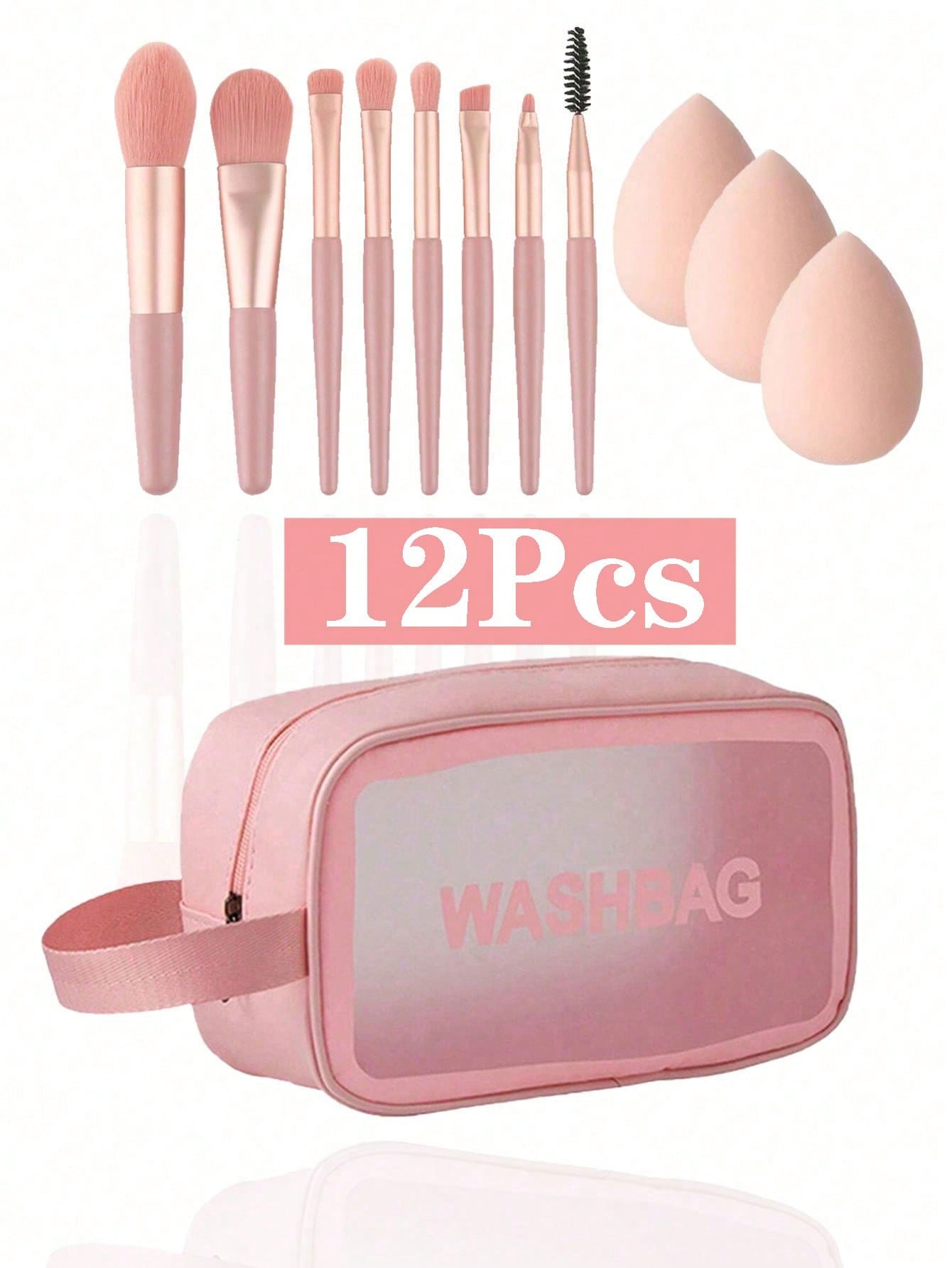 Ensemble de 12 outils de maquillage, comprenant 1 sac de rangement cosmétique étanche, 8 brosses de maquillage et 3 éponges à beauté. Kit de toilette  n de salle de bain, le rangement cosmétique et les voyages - 35761788