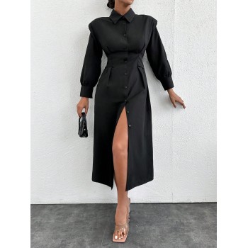 SHEIN Cottnline Robe À Boutons De Couleur Unie Avec Ceinture À La Taille - 29541092