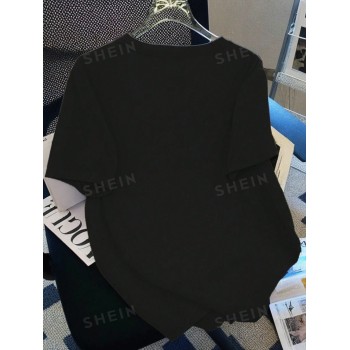 SHEIN Essnce T-shirt à manches courtes décontracté pour femmes avec fleur stéréo - 36665285