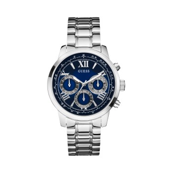 Montre à quartz en acier - Chronographe - Argenté et bleu - 02 - 31698810