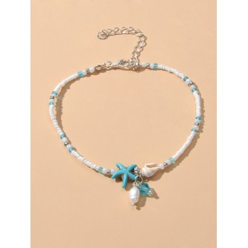 Bracelet de cheville réglable en forme d'étoile de mer, style Boho Chic, fait à la main, perlé, plage, vacances d'été, bijoux de pied, accessoires de sandales, 1 pièce - 2219759