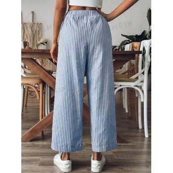 SHEIN VCAY Pantalon décontracté à jambes droites pour femmes avec rayures, idéal pour les vacances - 35538290