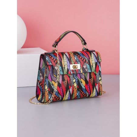 Mini Sac Carré À Chaîne À Bandoulière Avec Poignée Supérieure Imprimée Tendance Et Imprimé Multicolore Pour Femme - 16201371