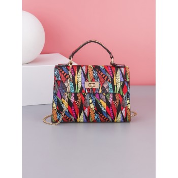 Mini Sac Carré À Chaîne À Bandoulière Avec Poignée Supérieure Imprimée Tendance Et Imprimé Multicolore Pour Femme - 16201371