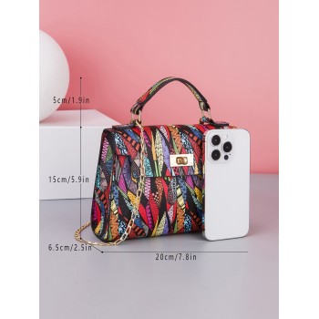 Mini Sac Carré À Chaîne À Bandoulière Avec Poignée Supérieure Imprimée Tendance Et Imprimé Multicolore Pour Femme - 16201371