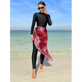 SHEIN Swim Mulvari Burkini d'une pièce à manches longues pour femmes d'été à la plage et jupe cache-maillot pour les vacances - 32572435