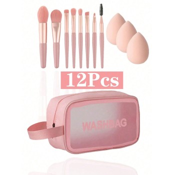 Ensemble de 12 outils de maquillage, comprenant 1 sac de rangement cosmétique étanche, 8 brosses de maquillage et 3 éponges à beauté. Kit de toilette  n de salle de bain, le rangement cosmétique et les voyages - 35761788