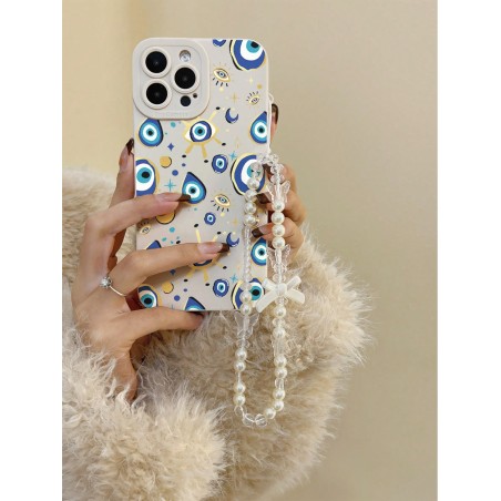 Étui de téléphone antidérapant transparent et transparent à trou fin peint à la main avec bracelet de perles de papillon, peinture compatible avec iPh 4, Galaxy S24+, Galaxy S24 Ultra, Galaxy S22, Galaxy A13 4G, Galaxy A52, A52s 5G, Xiaomi Redmi Note11, Xiaomi 11 Lite. - 31364684