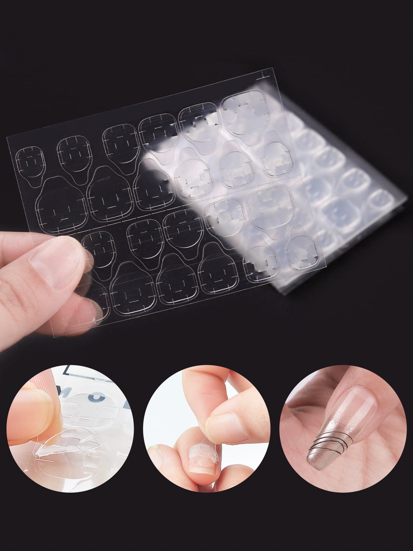 12 pièces Waterproof transparent Gelée Autocollants Pour Nail Art , Double Face Haute Viscosité Adhésif Autocollants Adapté Pour Utiliser Avec Faux Ongles Ou Naturel Ongles - 21198012