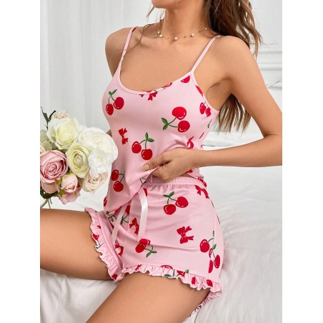 Ensemble Pyjama Haut Caraco Et Short Imprimé Cerise Pour Femme - 26854608