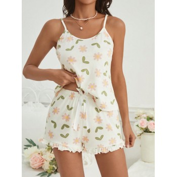 Ensemble Pyjama Femme En Camisole Et Shorts Imprimé Floral - 28444327