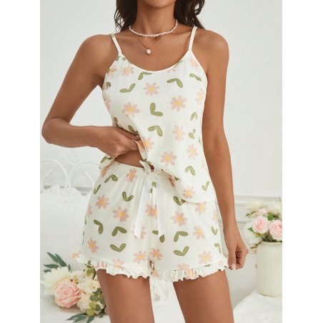 Ensemble Pyjama Femme En Camisole Et Shorts Imprimé Floral - 28444327