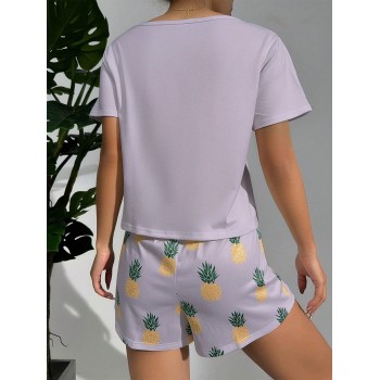 Imprimé Ananas T-shirt & À Nœud Papillon Short Ensemble De Pyjama - 20343517