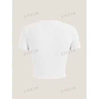 SHEIN EZwear T-shirt pour femmes décontracté à manches courtes, avec motif floral et coupe ajustée, pour l&apos-été - 32918721