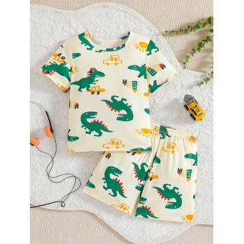 Ensemble de t-shirt à manches courtes et de shorts pour garçon en bas âge mignon avec impression de dinosaure pour l'été - 37134702