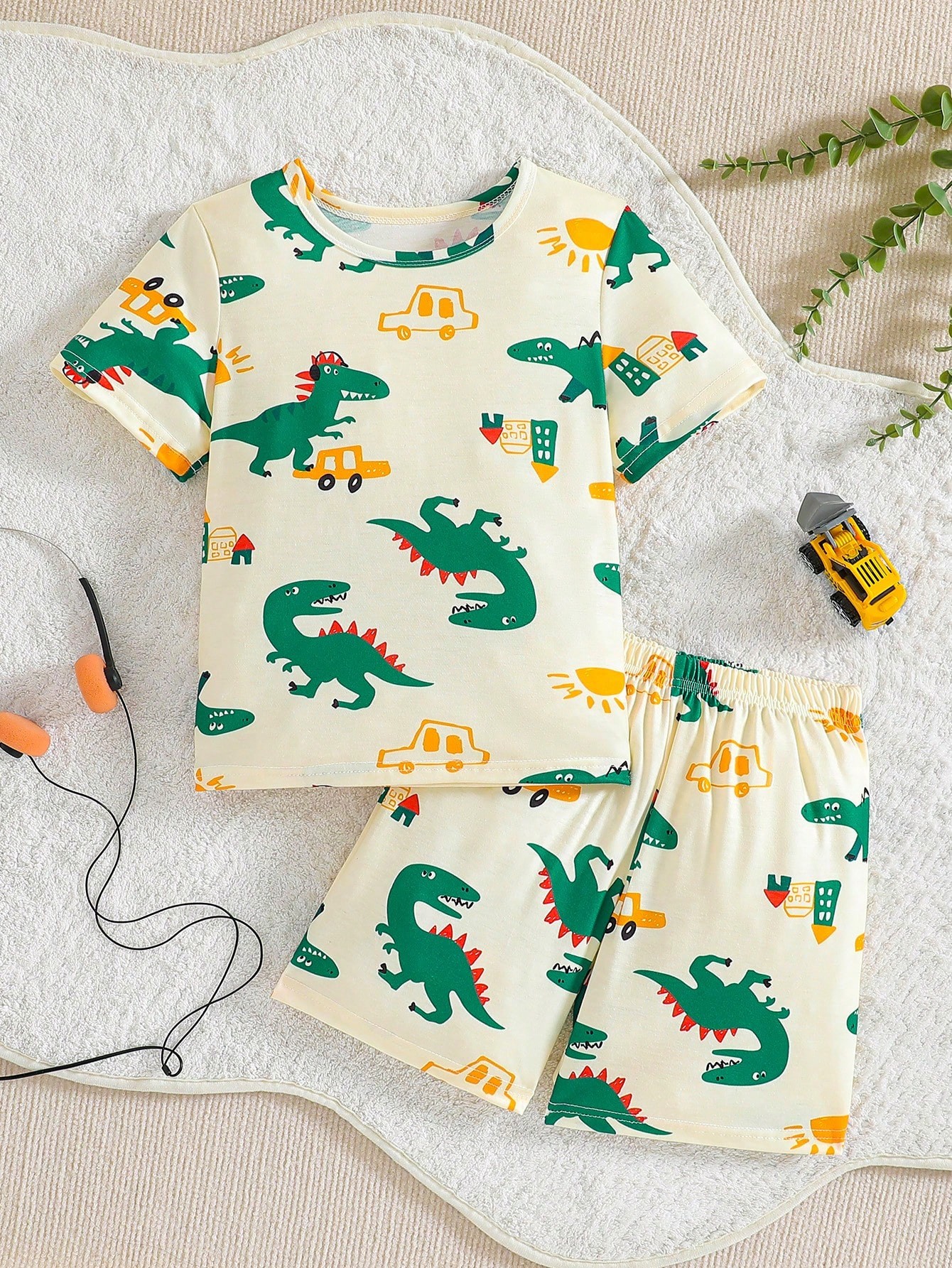 Ensemble de t-shirt à manches courtes et de shorts pour garçon en bas âge mignon avec impression de dinosaure pour l'été - 37134702