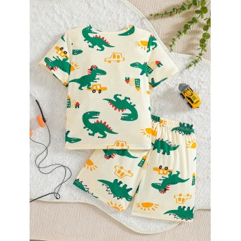 Ensemble de t-shirt à manches courtes et de shorts pour garçon en bas âge mignon avec impression de dinosaure pour l'été - 37134702