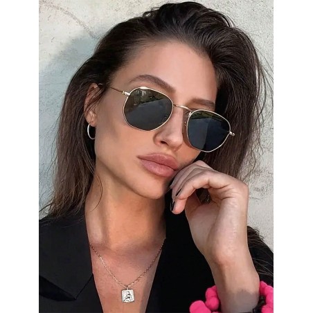 1 paire de lunettes de soleil polygonales géométriques en métal pour dames, avec un design de mode personnalisé haut de gamme, élégant, rétro européen laire - série élégante. - 33407061