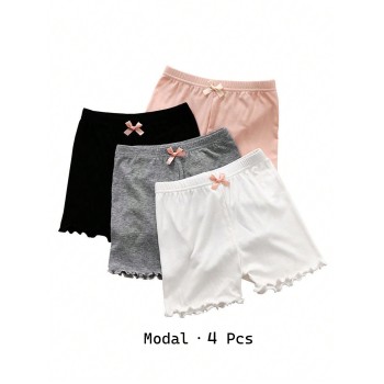 4 pièces de shorts de sécurité pour enfants en modal avec ourlet en dentelle et nœud - 32928440