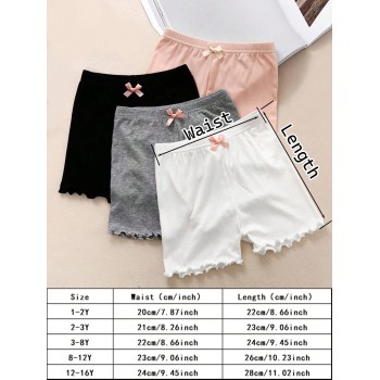 4 pièces de shorts de sécurité pour enfants en modal avec ourlet en dentelle et nœud - 32928440