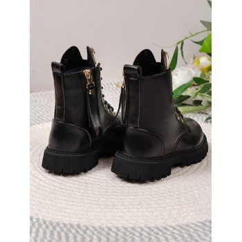 Bottes Noires À Fermeture Éclair Latérale À La Mode Pour Filles - 22775458