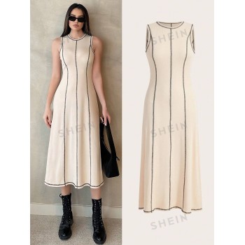 SHEIN Essnce Robe longue sans manches avec blocs de couleur et coutures - 27924372