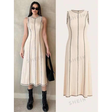 SHEIN Essnce Robe longue sans manches avec blocs de couleur et coutures - 27924372