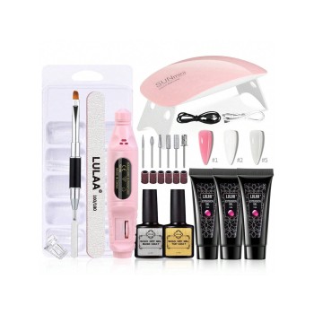 Ensemble D'art D'ongle 17 En 1, Kit D'extension De Poly Ongle Comprend Outil De Retrait De Vernis À Ongles & Machine De Polissage & Lampe À Ongles Uv  au D'art D'ongle & Clip D'ongle & Lime À Ongle - 27224755