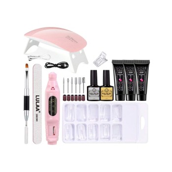 Ensemble D'art D'ongle 17 En 1, Kit D'extension De Poly Ongle Comprend Outil De Retrait De Vernis À Ongles & Machine De Polissage & Lampe À Ongles Uv  au D'art D'ongle & Clip D'ongle & Lime À Ongle - 27224755