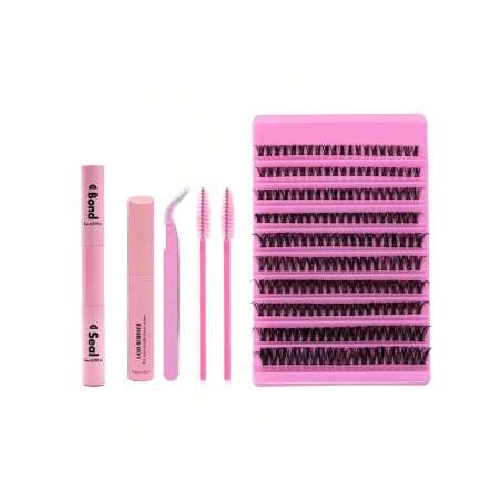 200/180 pièces Kit d'extension de cils DIY Cils individuels en grappe Boucle D, Ensembles de groseille de cils de 8 à 16 mm avec adhésif pour cils, sc t scellant rose + pinces - 33779901