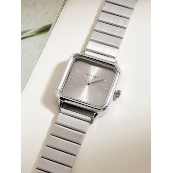 1 pièce Montre-bracelet quartz minimaliste avec bracelet en acier inoxydable argenté pour femme, parfaite pour un cadeau de festival - 13122863