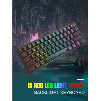 Clavier filaire compact MageGee TS91 60% 61 touches avec rétroéclairage RGB, petit clavier membranaire d'ordinateur portable portable pour le bureau, la tablette Windows, les joueurs, couleur noire - 18847505