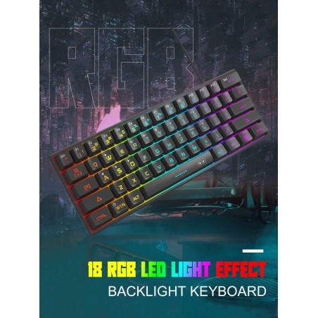 Clavier filaire compact MageGee TS91 60% 61 touches avec rétroéclairage RGB, petit clavier membranaire d'ordinateur portable portable pour le bureau, la tablette Windows, les joueurs, couleur noire - 18847505