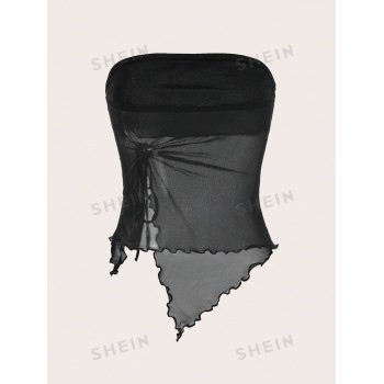 SHEIN ICON Laisse Garniture Top Tubulaire Asymétrique En Filet Hem Avec Cordon De Serrage Et Cordon De Serrage Sur Le Côté - 18545345