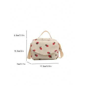 1 pièce Mignon sac à bandoulière rose et blanc à motif de fraise dessin animé pour femmes, sac à bandoulière en velours côtelé, sac à bandoulière en canevas avec rabat et fermeture à glissière, petit sac et portefeuille - 34949875