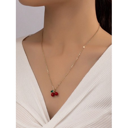 1 Pièce Collier Pendentif À Cerise Fruit À Dégoulinement D'huile Pour Femme Pour Une Utilisation Quotidienne - 30175042