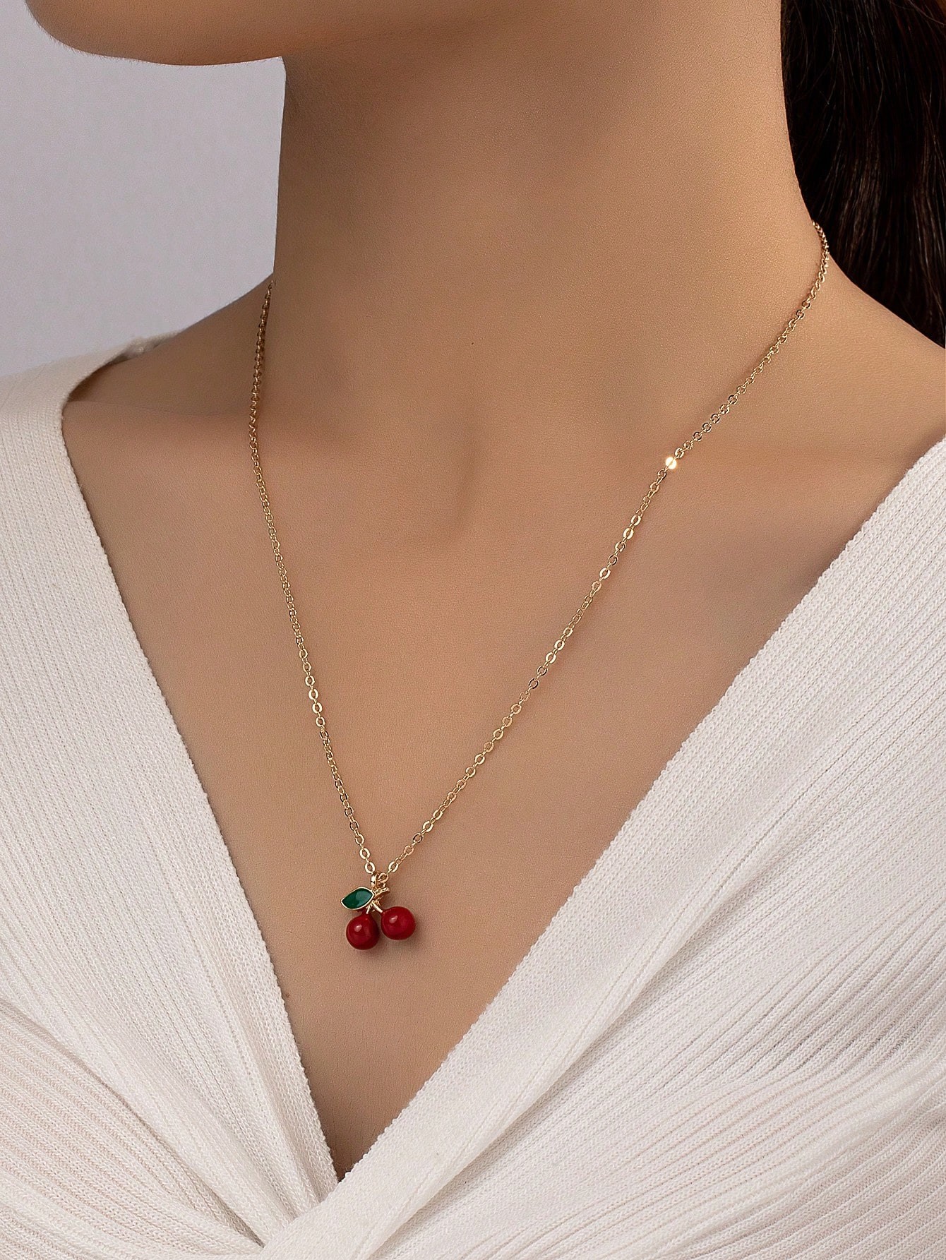 1 Pièce Collier Pendentif À Cerise Fruit À Dégoulinement D'huile Pour Femme Pour Une Utilisation Quotidienne - 30175042