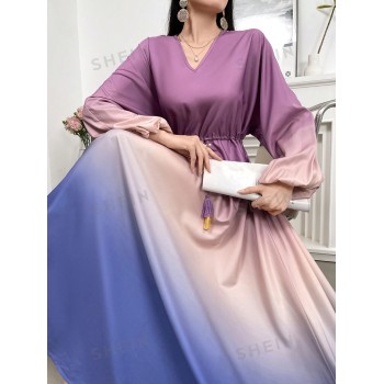 SHEIN Mulvari Robe à manches longues à dégradé tendance pour femmes - 34178257