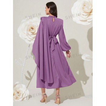 SHEIN Modely Robe À Manches Lanternes A-ligne Taille Plissée Couleur Unie Pour Les Femmes - 31320578