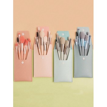 Ensemble de 8 pinceaux de maquillage avec étui portable professionnel pour blush, surligneur, poudre fard à paupières, cache-cernes, mélange sourcils. Cadeau pour artiste débutant de maquillage couleur aléatoire - 32317771