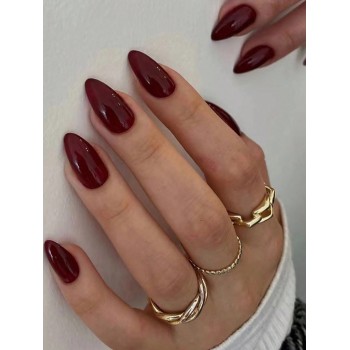 Améliorez votre élégance - Ensemble de 30 pièces de faux ongles simples en forme d'amande rétro de couleur unie en rouge, convient pour un port quotidien par les femmes, ongles pressés, fournitures d'ongles - 27362185