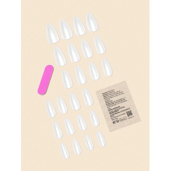 24 pièces Faux ongles perlés en forme de goutte blanche avec des ongles en amande blancs perlés et un kit de colle en gelée et une lime à ongles, ongles pressés, fournitures pour ongles - 27528962